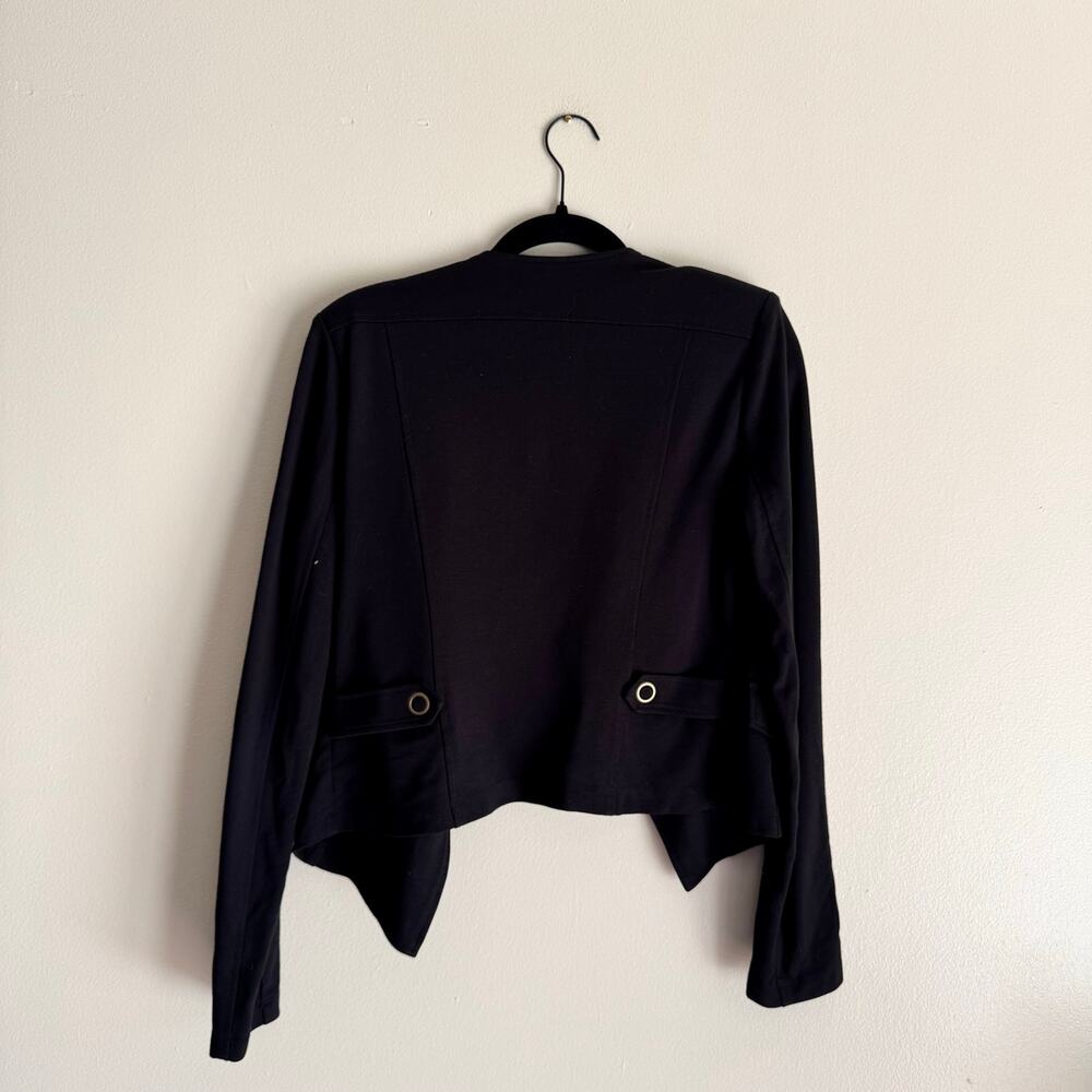 Cabi Black + Gold Grommet Ponte Knit Cropped Moto Jacket Small Edgy Punk - Picture 7 of 9